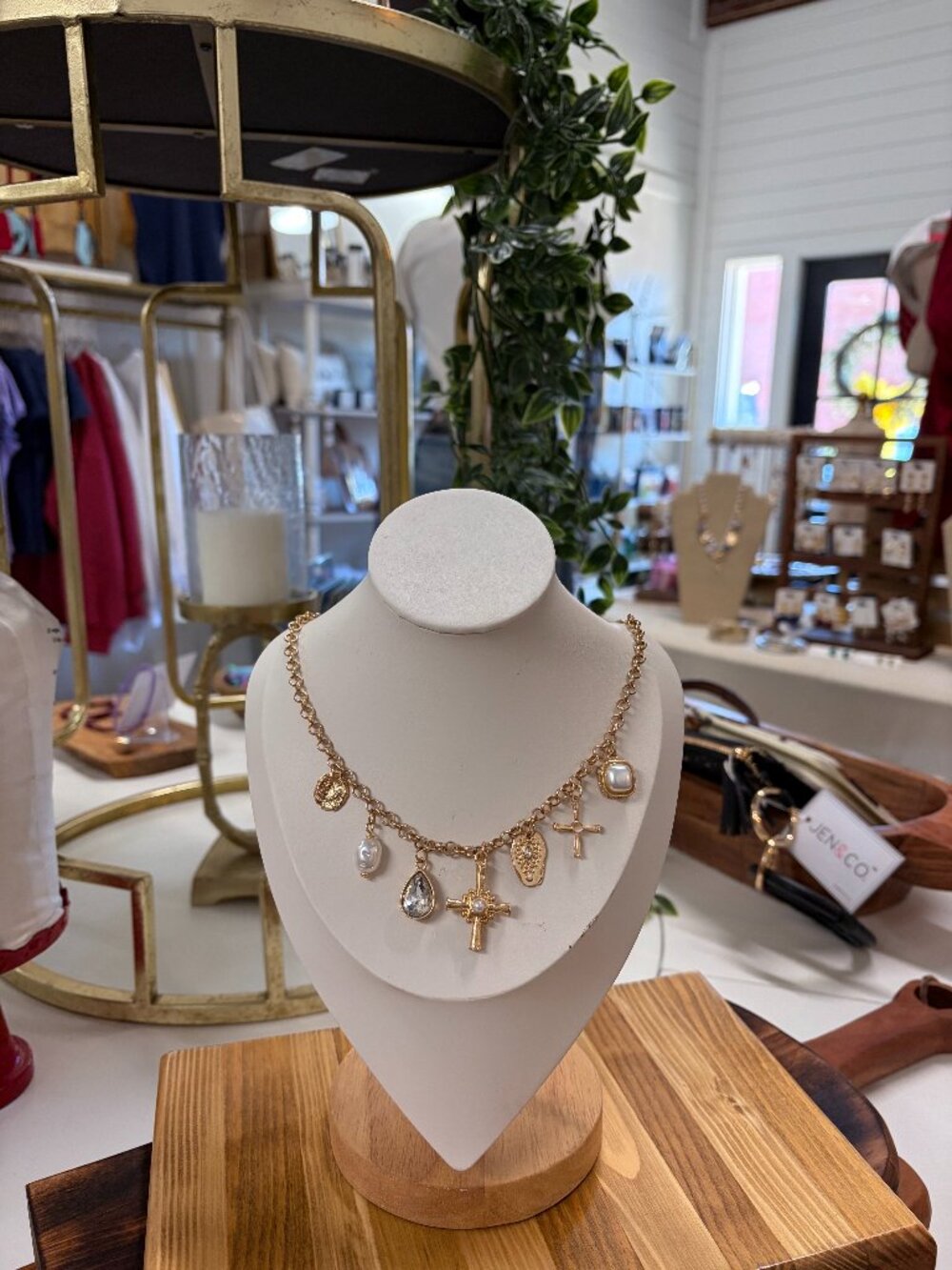 Radiant Faith – Mixed Charm Cascade Necklace in Gold Tone